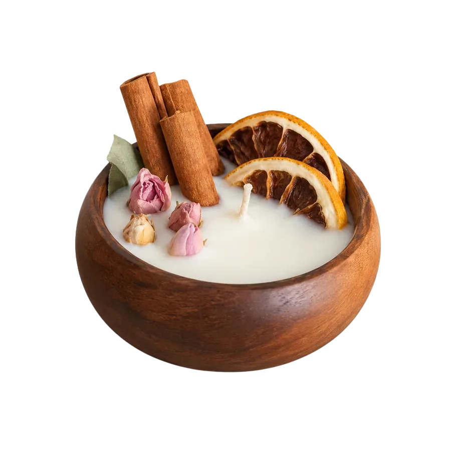 Magic Nova Candle Ahşap Kasede Portakal ve Tarçın Detaylı Soya Mum