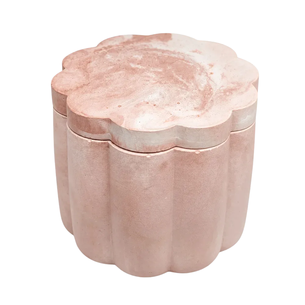 Pembe Çiçek Formlu Kapaklı Seramik Mum