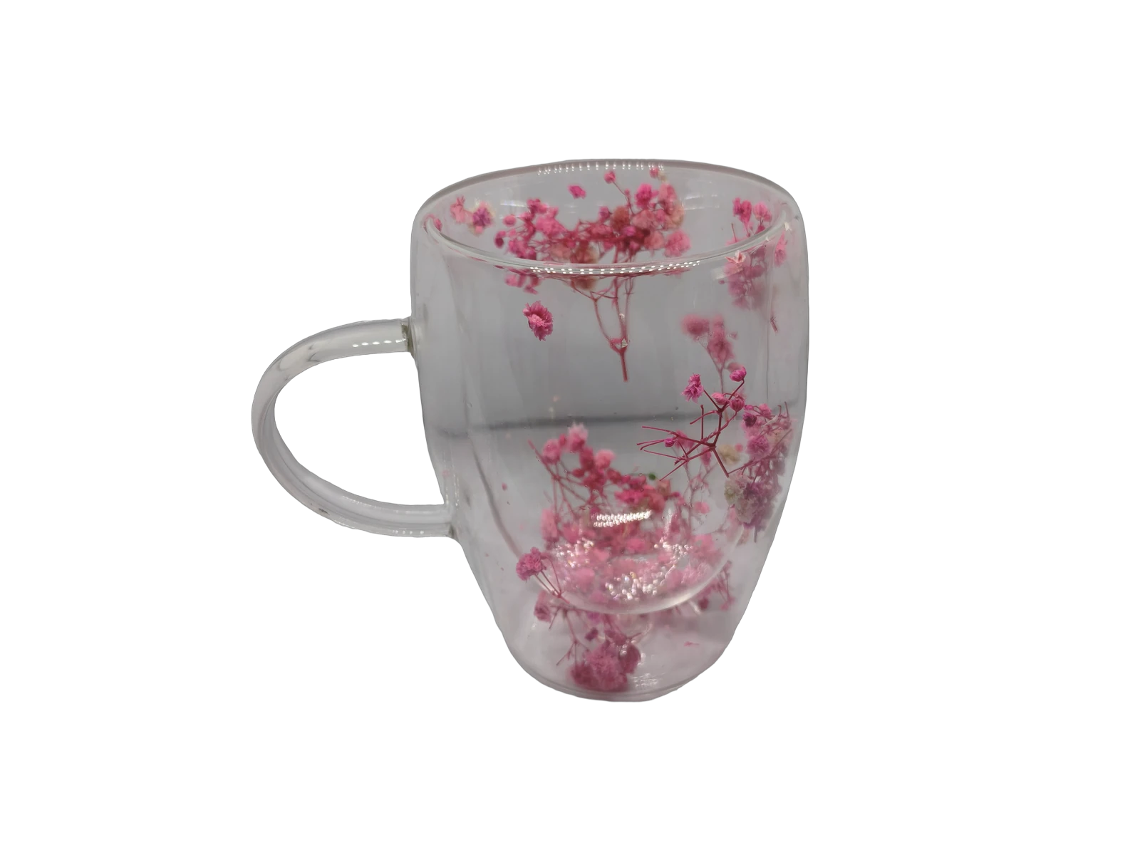 Çift Camlı Çiçekli Kupa Bardak - Pembe