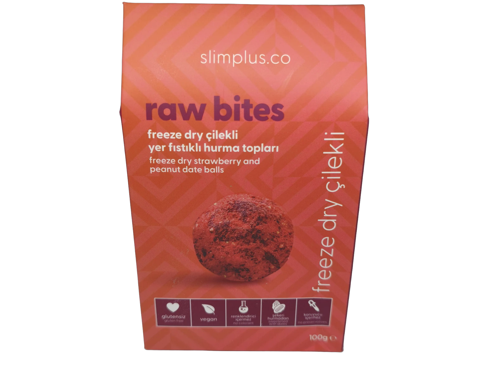 SlimPlus Freeze Dry Çilekli Yer Fıstıklı Raw Bites 100 g