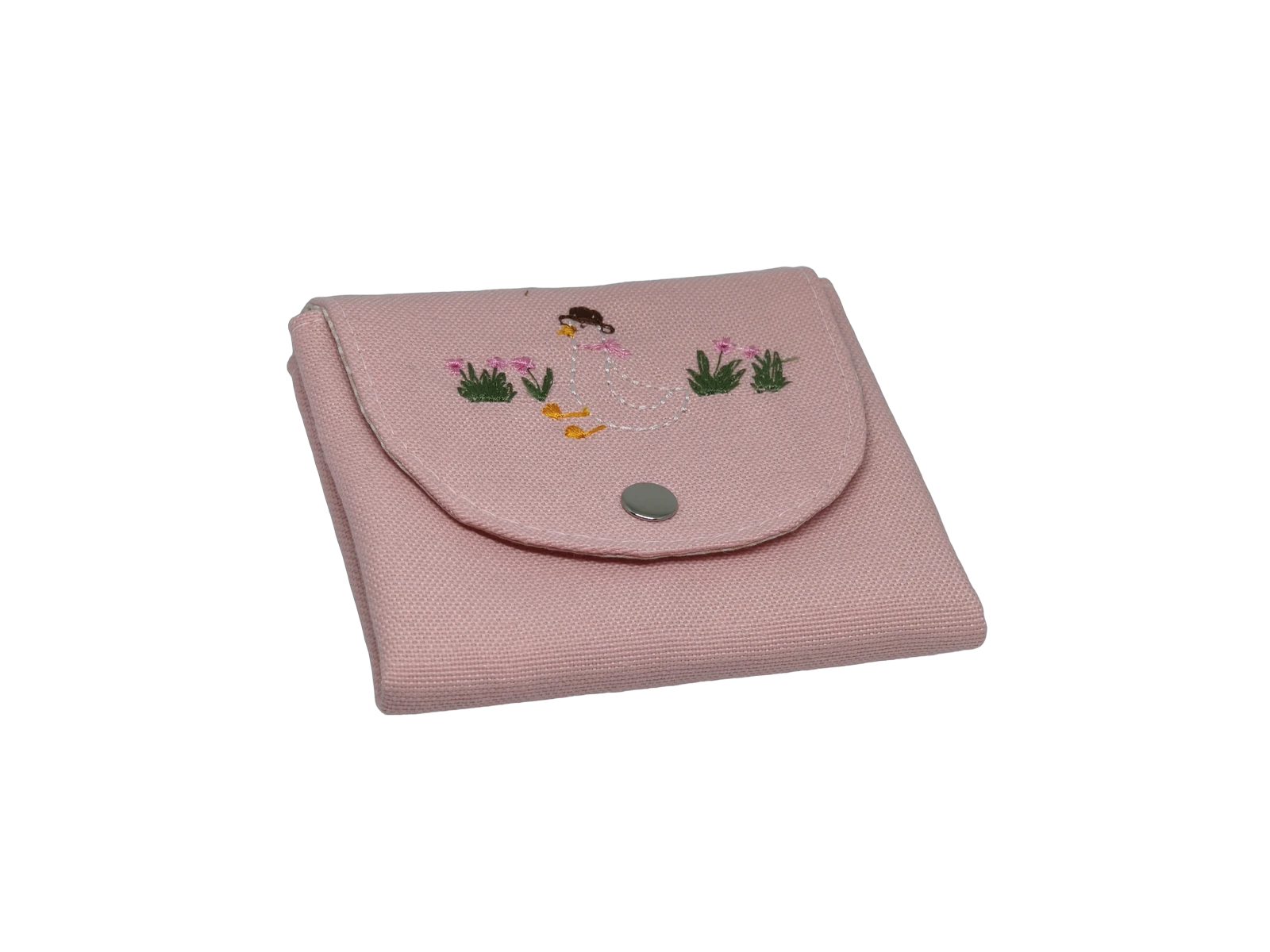 Pembe Nakışlı Mini Cüzdan - Kaz Motifli