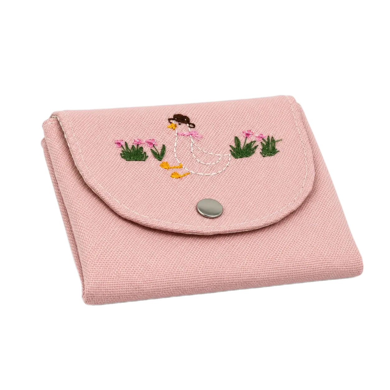 Pembe Nakışlı Mini Cüzdan - Kaz Motifli
